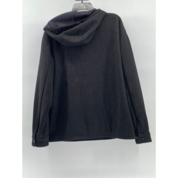 ZARA Men's Black Faux-Suede Pullover Half-Zip Long Sleeve Hooded Sweater SZ L-XL - Picture 2 of 12